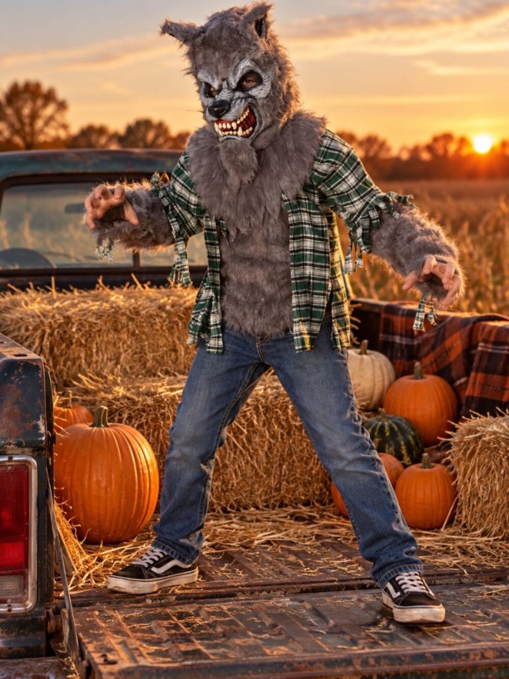 Spirit Halloween Howling at the Moon Gray Wolf Costume #00236 BOYS LG 10-12